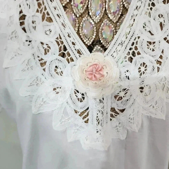 Vintage Magnet Art Lynn Yang Lace Puffed shoulder Cottage Core Style Blouse. - Picture 10 of 11